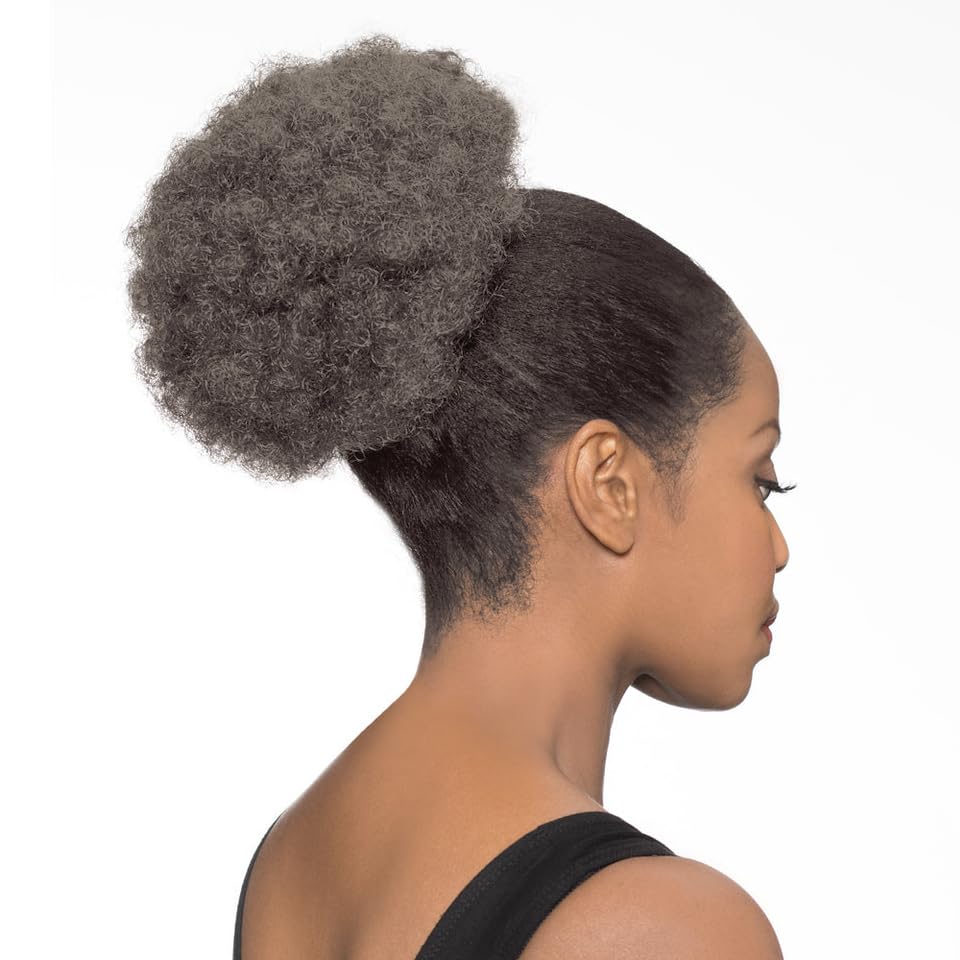 Maxwigs DS007 Afro Ponytail Color 4 Med Dark Brown - Foxy Silver Wigs 8-10" Medium Length Drawstring Hairpiece Extension Synthetic Black Grey Full Bun