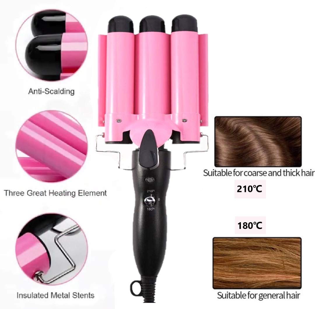 MODVICA 3 Jumbo Barrel Curling Iron Wand 32mm Hair Waver Temperature Adjustable Ceramic Big Waves Hair Crimper (1.25'') Beauty & Personal Care MODVICA