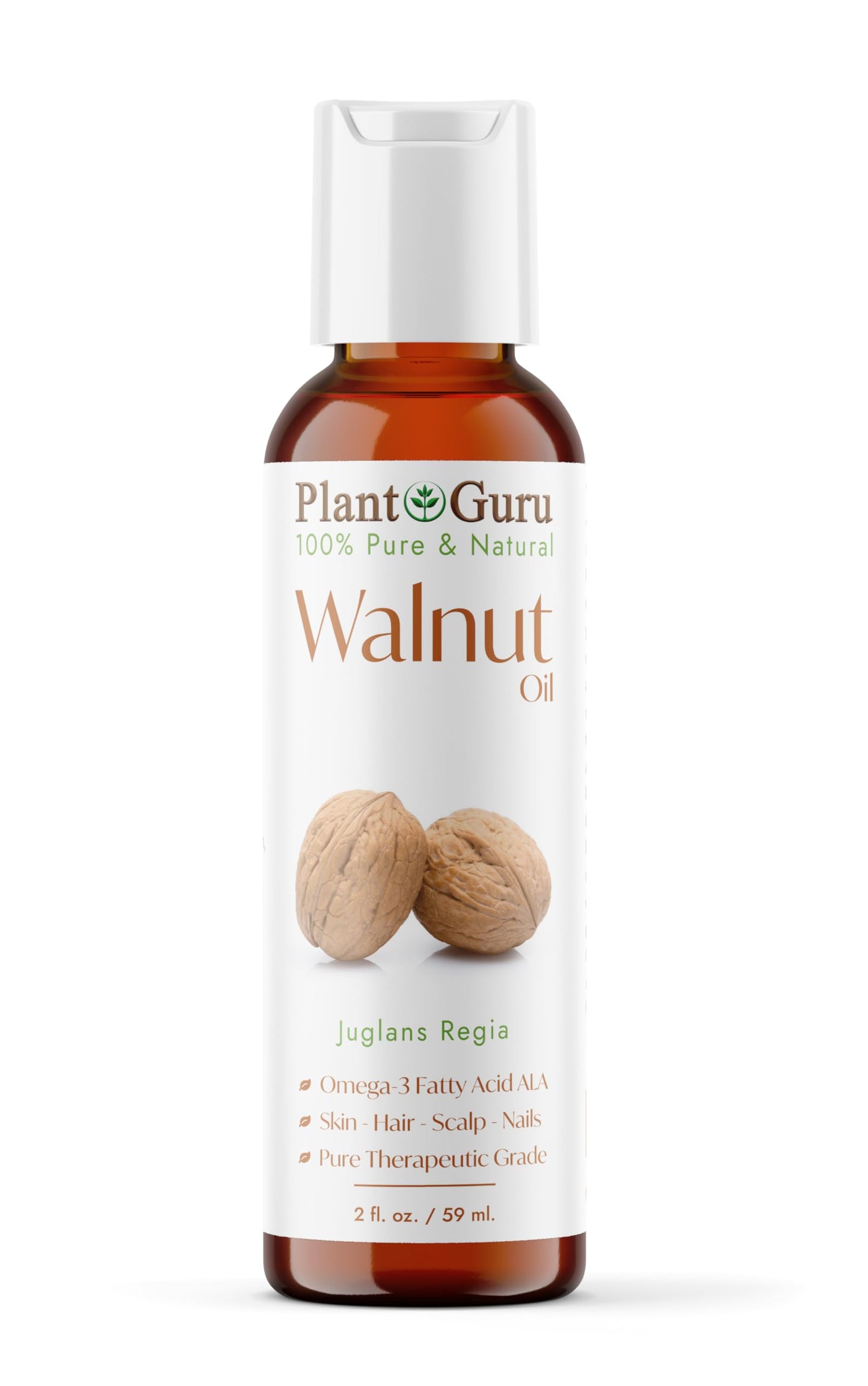 Plant Guru Walnut Oil 2 fl. oz. - Cold Pressed 100% Pure Natural - Skin, Body, Face, and Hair Growth Moisturizer. Great For Creams, Lotions, Lip balm Beauty & Personal Care Plant Guru