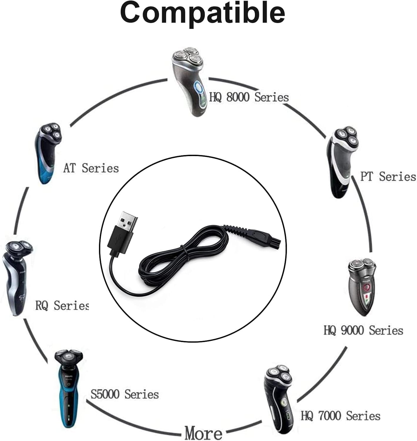 LinMei 5V USB Charging Cable for HQ8505 2300 7000 5000 3000 Series 3500 MG5750 MG7750 S1560 Multigroom Beard Trimmer Electric Shaver Razor Power Beauty and Personal Care LinMei