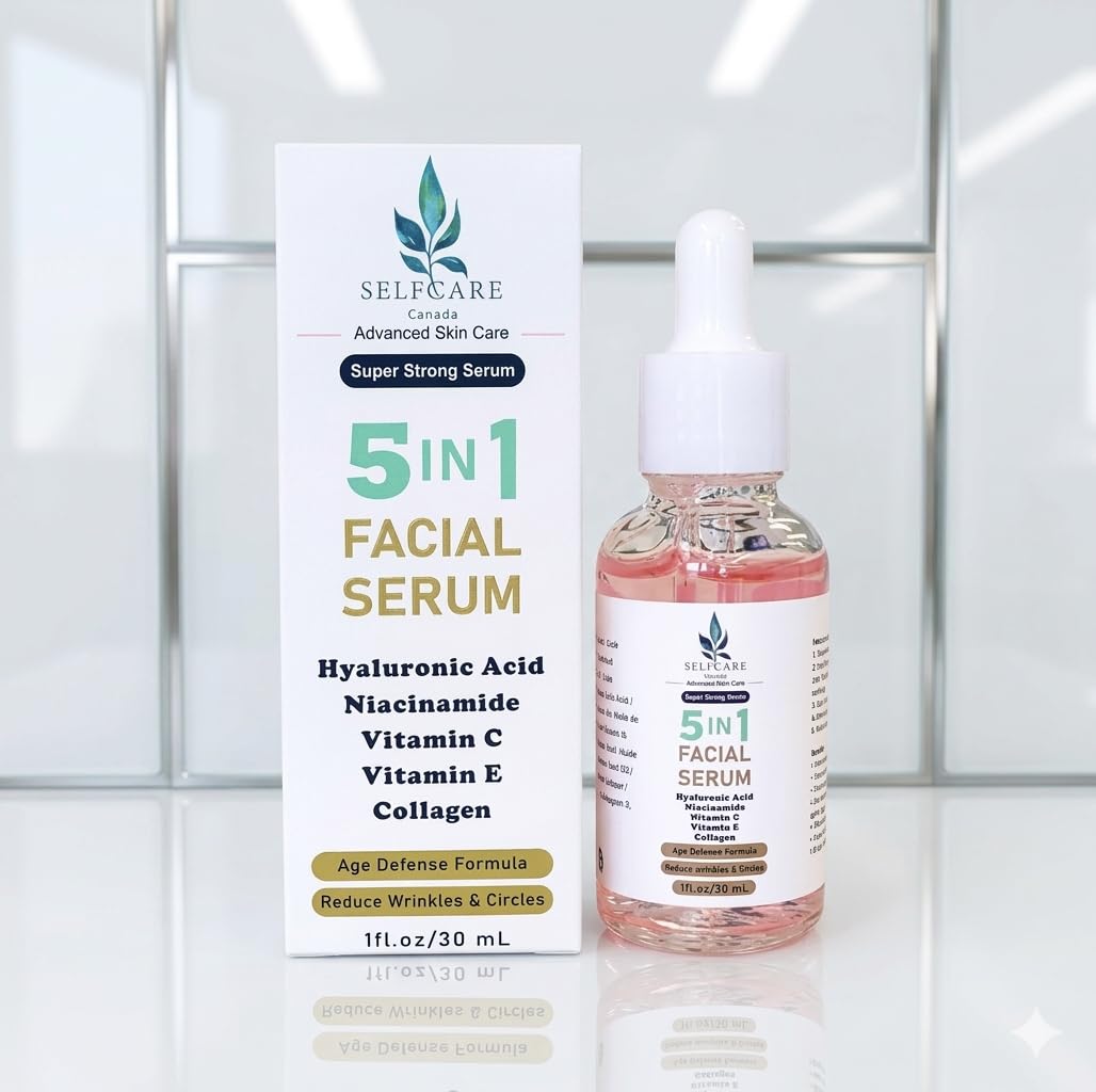 Selfcare Canada 5 in 1 Facial Serum with Hyaluronic Acid, Niacinamide, Vitamin C, Vitamin E, Collagen, 1 fl oz Beauty & Personal Care SELFCARE Canada