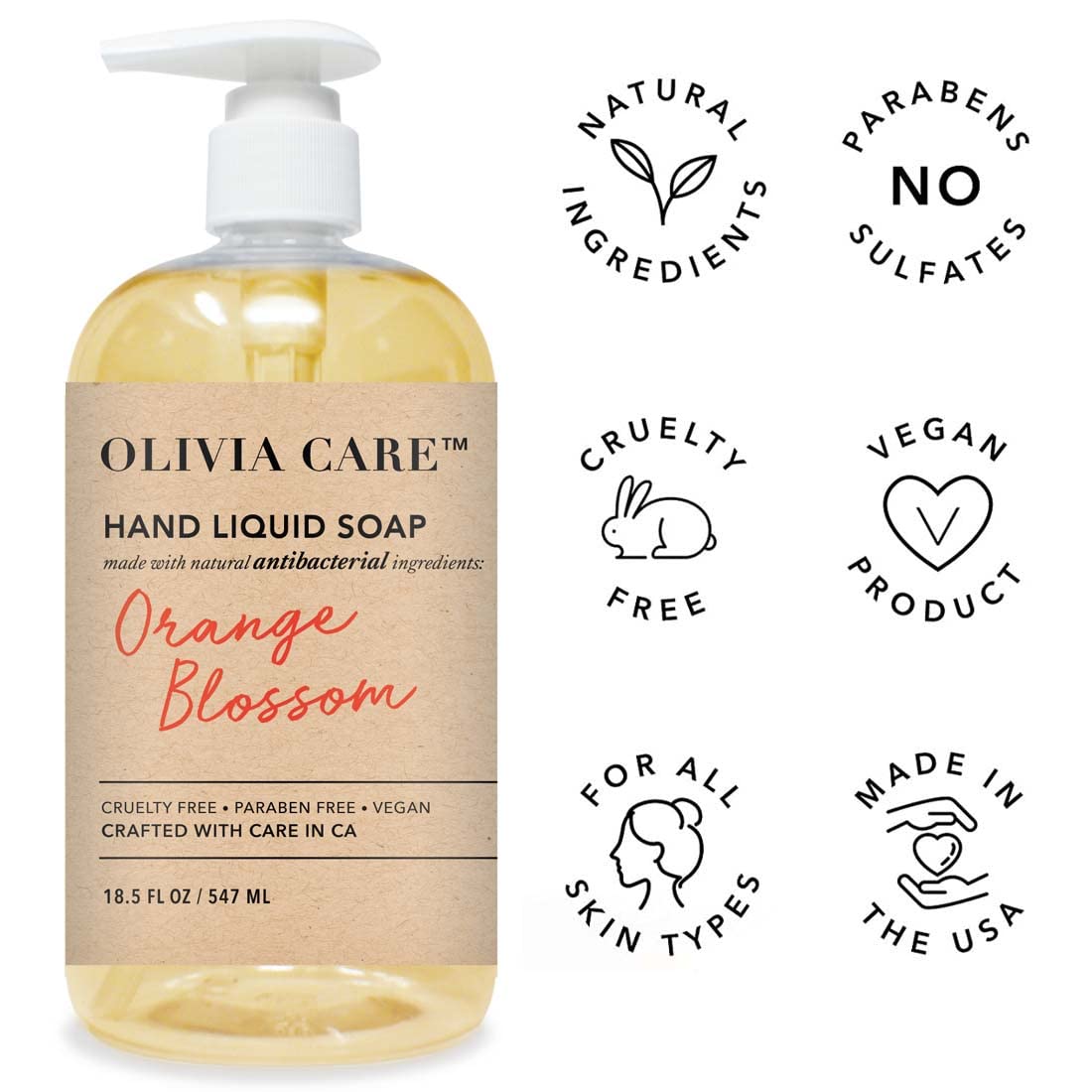 Olivia Care Antibacterial Hand Soap - Infused with Sage & Tea Tree Oil & Orange Blossom Fragrance, Cleansing, Germ-Fighting, Moisturizing Hand Wash Beauty & Personal Care Olivia Care