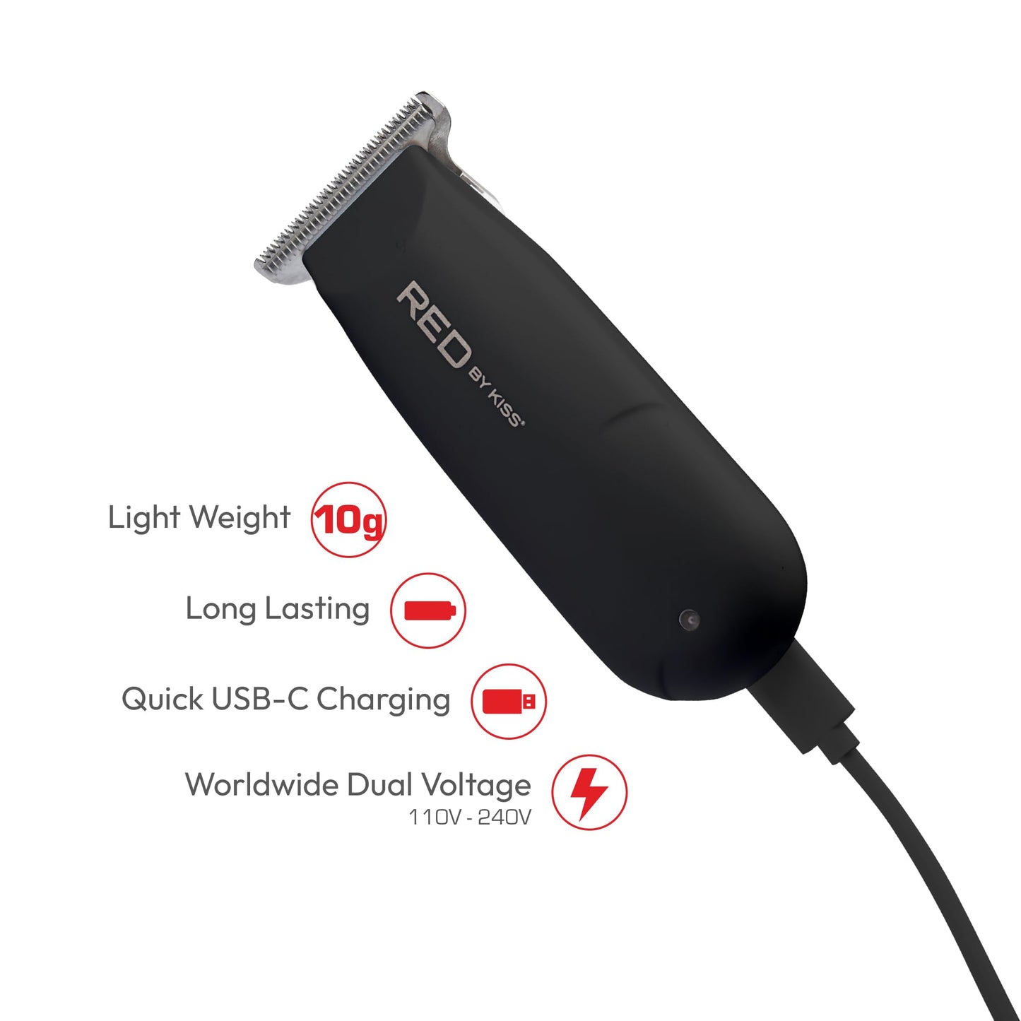 Red by Kiss Hair Clipper, Mini Cordless Hair Trimmer, Long Lasting Hair Cutting Kit, USB-C Rechargeable Haircut Beard Trimming Clippers for Men Women Beauty and Personal Care Red by Kiss