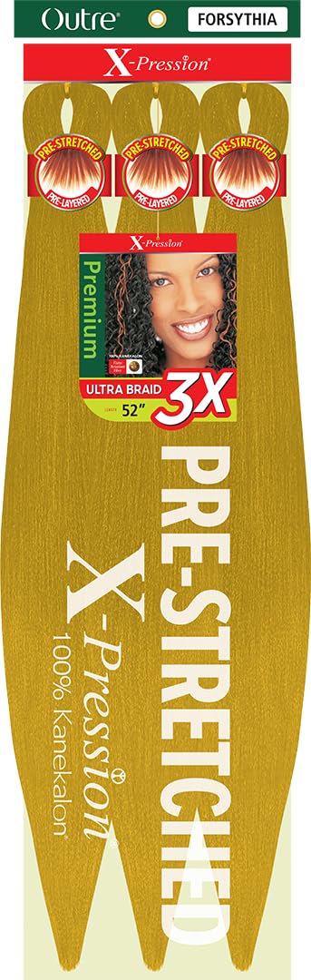 Outre X-Pression Braid - Pre Stretched Braid 52" 3X (5 Pack, FORSYTHIA)
