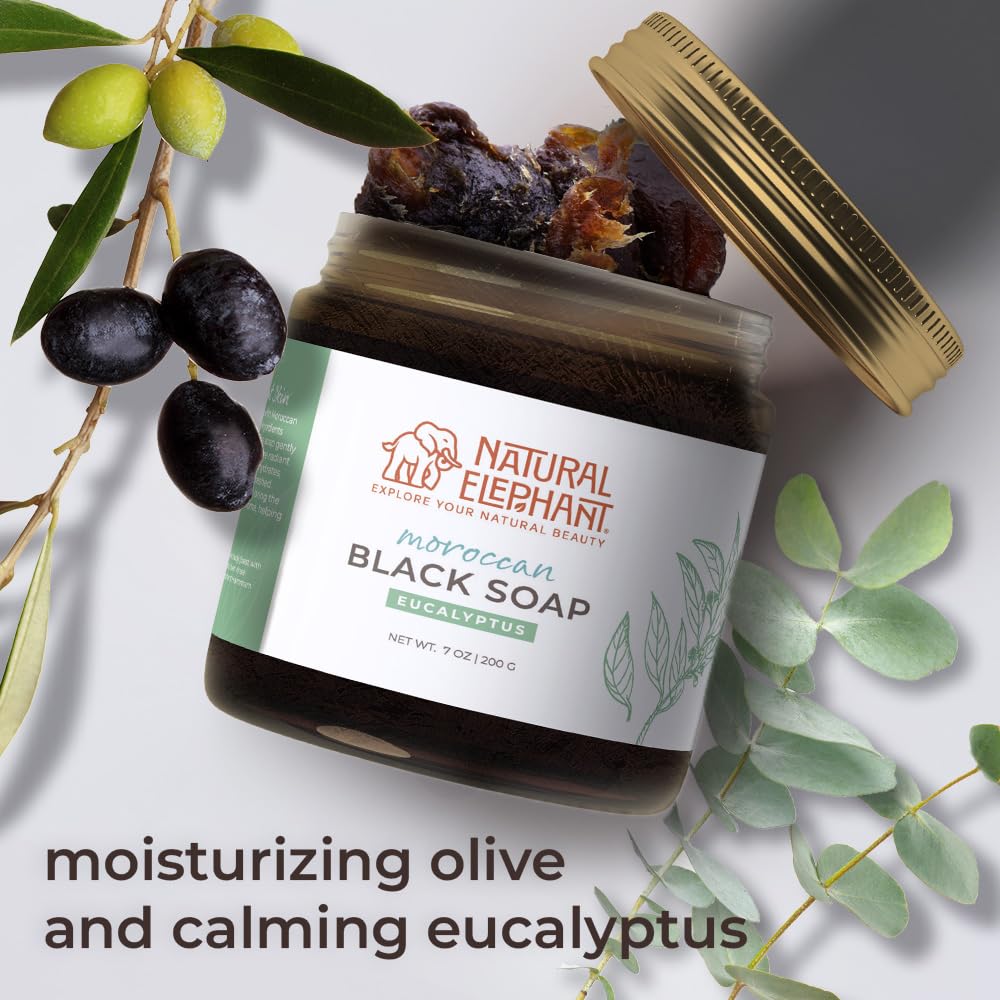 Natural Elephant Moroccan Black Soap With Eucalyptus Essential Oil 1kg (2.2 lbs) Bulk Size Beauty & Personal Care Natural Elephant