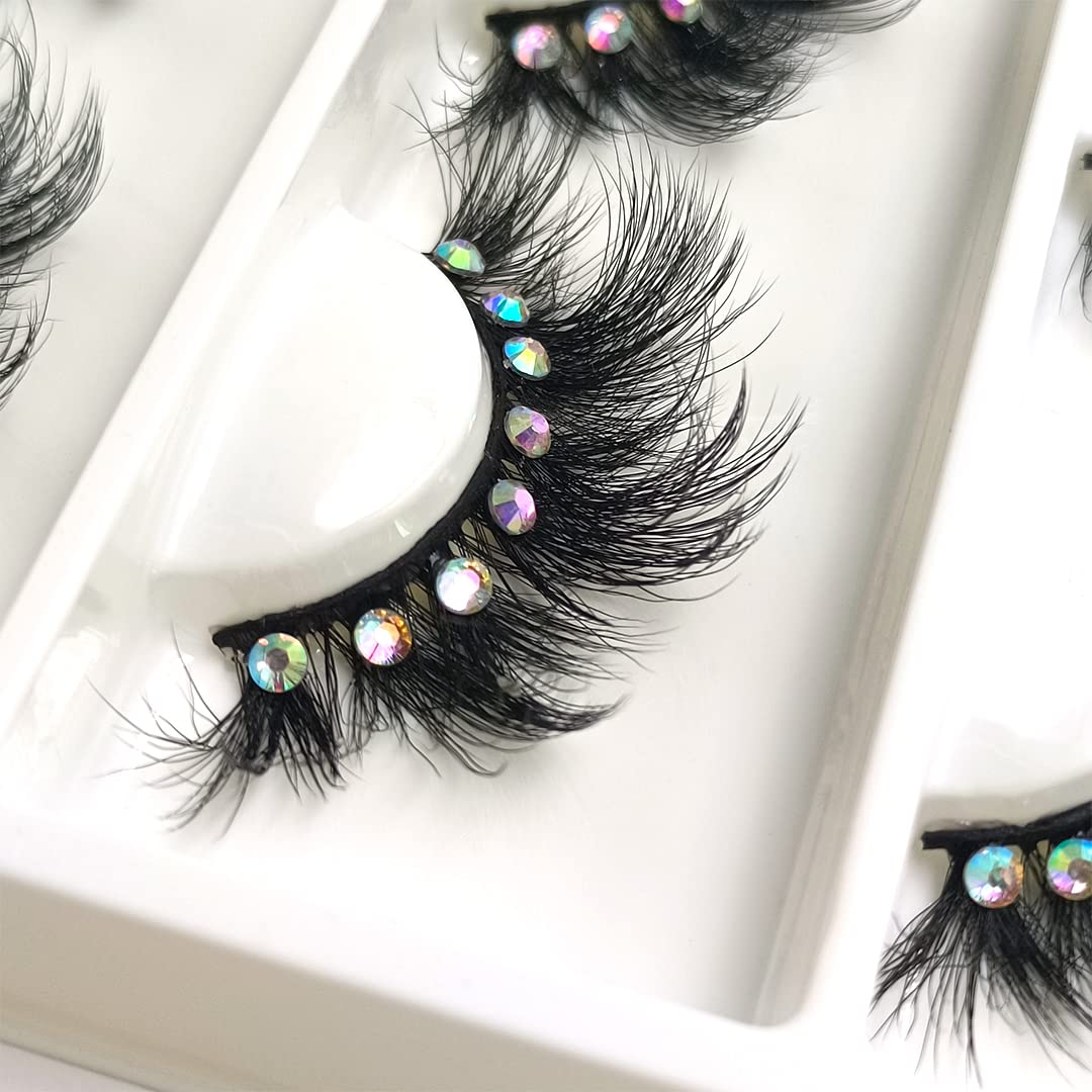 False Eyelashes with Glitter Rhinestones On, Bling Lashes 2023 Sparkle Full Strip Mink Eyelash 4 Pairs… (AF08bling) Beauty & Personal Care FQNing