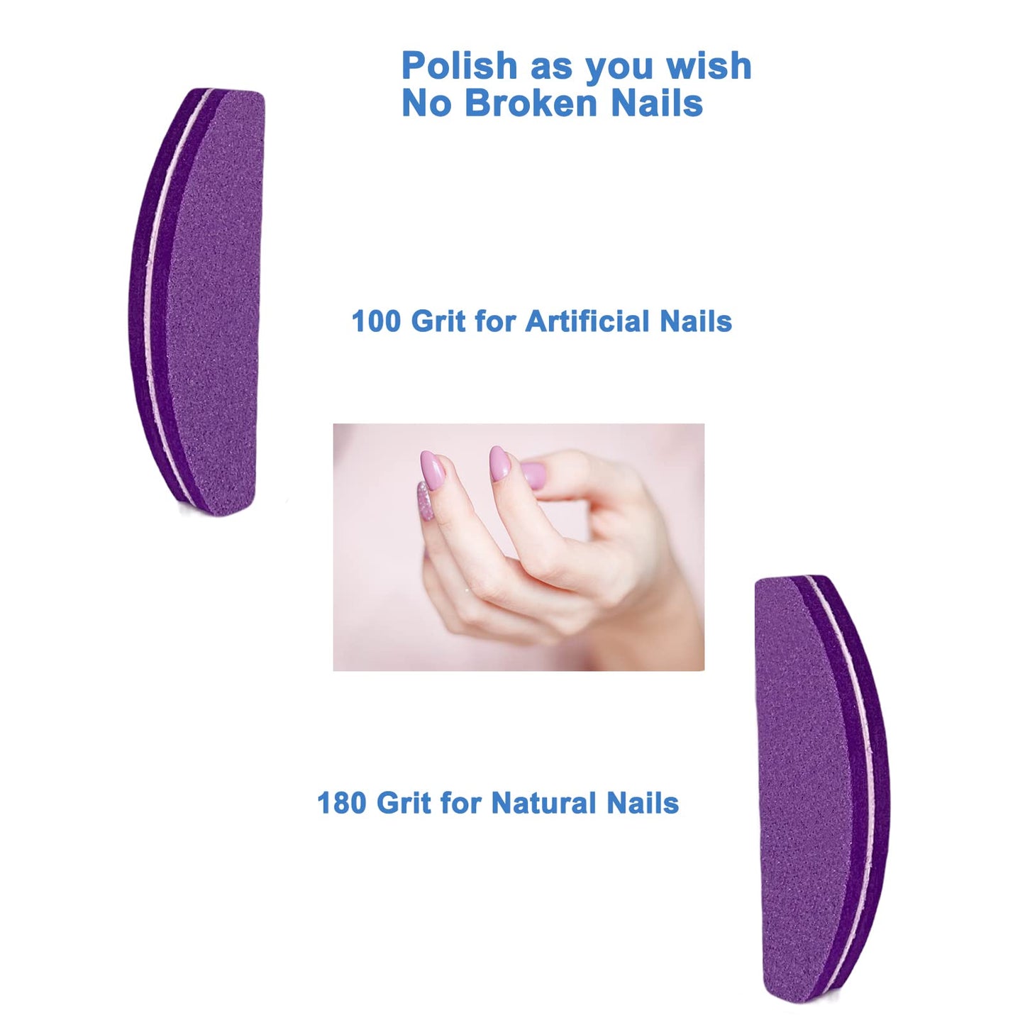 20 PCs Nail Buffers, Double Sided Nail Files Buffer Blocks 100/180 Grit Portable Washable Sanding Buffing File Arc Shape (Purple) Beauty & Personal Care GigaGround
