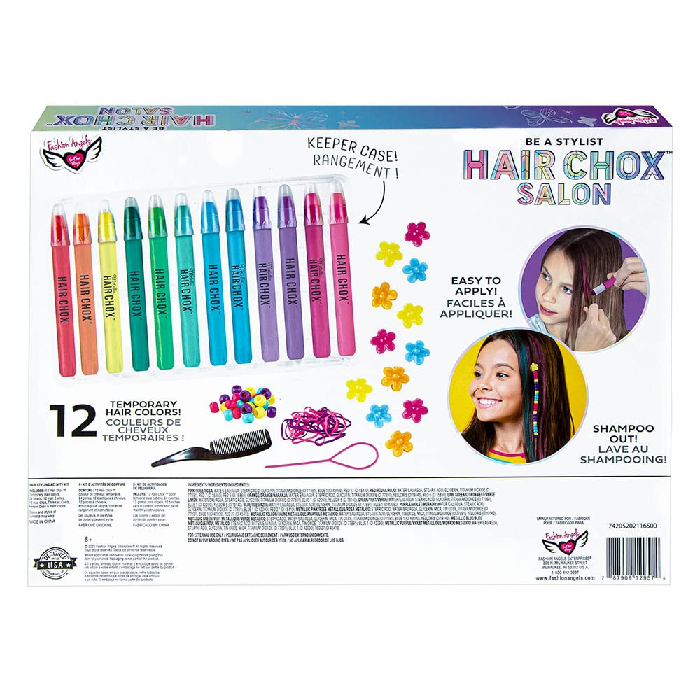 Fashion Angels Be a Stylist Hair Chox Salon Activity Kit - 12 Temporary Hair Chalk Pens, Yellow,Orange,Blue,Green,Pink,Red,Purple (12957) Beauty & Personal Care Fashion Angels