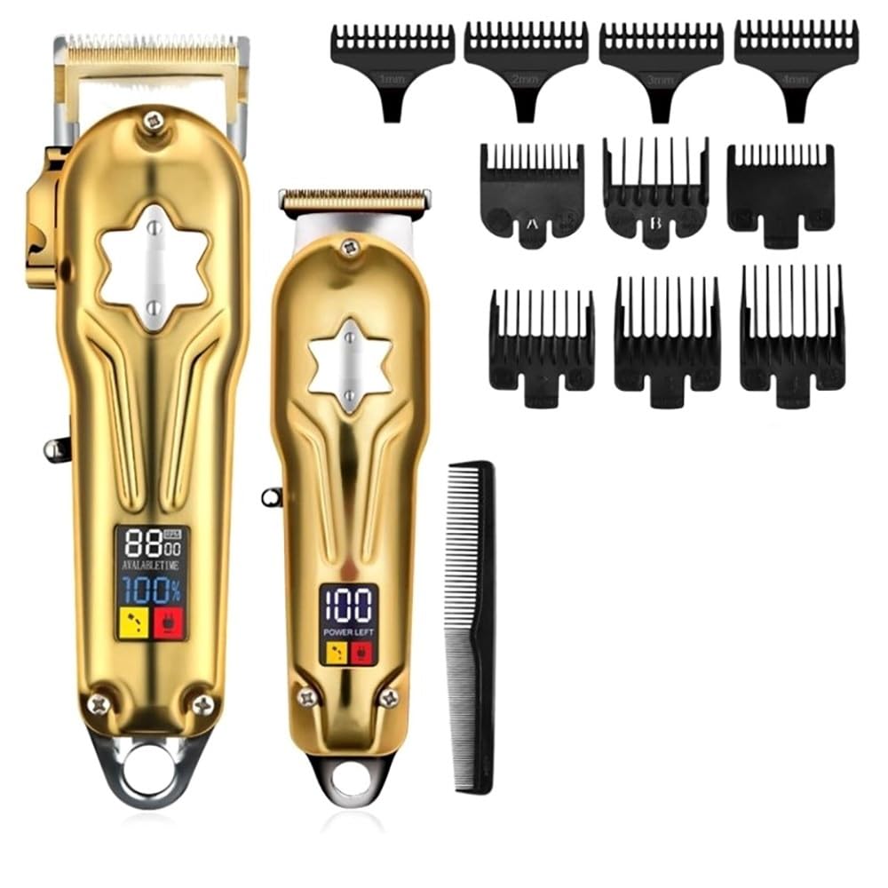 GLESVOWIO Pro Hair Clipper 2PCS Combo Kit Full Metal and Trimmer Professional Beard Grooming for Barber Home Rechargeable Beauty and Personal Care GLESVOWIO