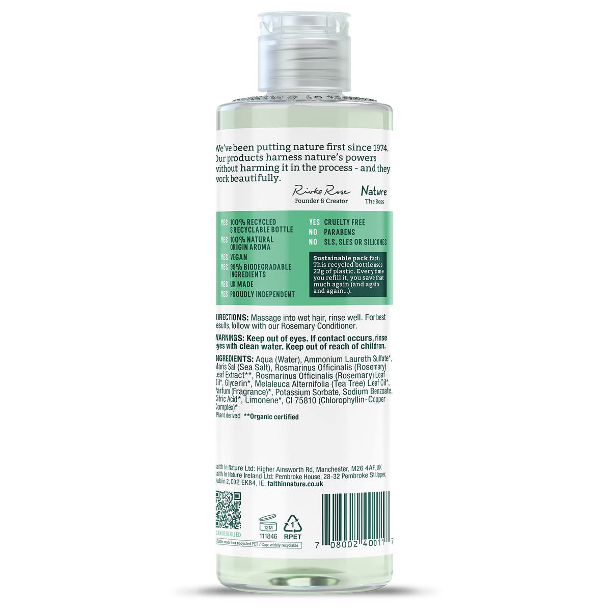 FAITH IN NATURE Natural Shampoo - Vegan & Cruelty Free, No SLS or Parabens - 13.5 fl oz, Rosemary