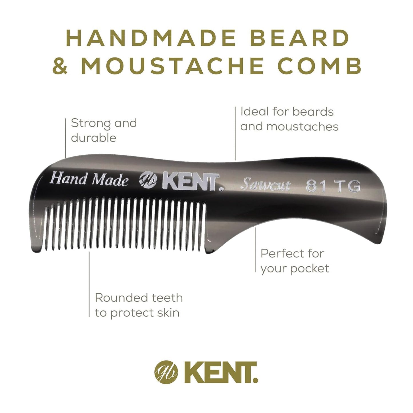 KENT A 81T Graphite X-Small Men's Beard Mustache Pocket Comb, Fine Toothed for Facial Hair Grooming and Styling. Hand-Made of Quality Cellulose Beauty and Personal Care KENT