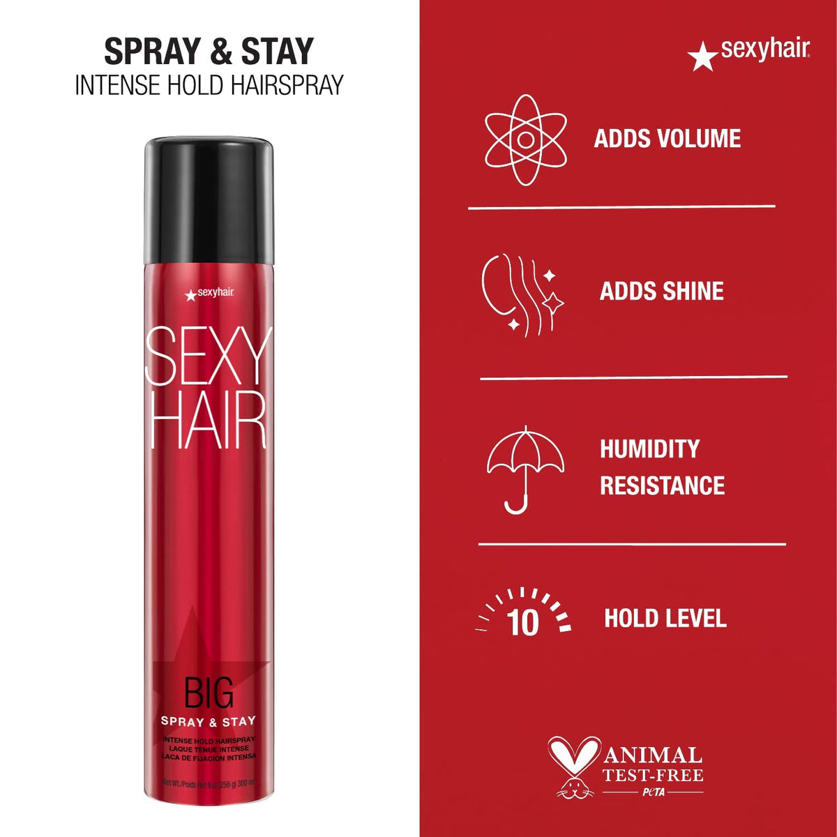 SexyHair Big Spray & Stay Intense Hold Hairspray, 9 Oz | Extreme Hold and Shine | Up to 72 Hour Humidity Resistance | All Hair Types Beauty & Personal Care SexyHair