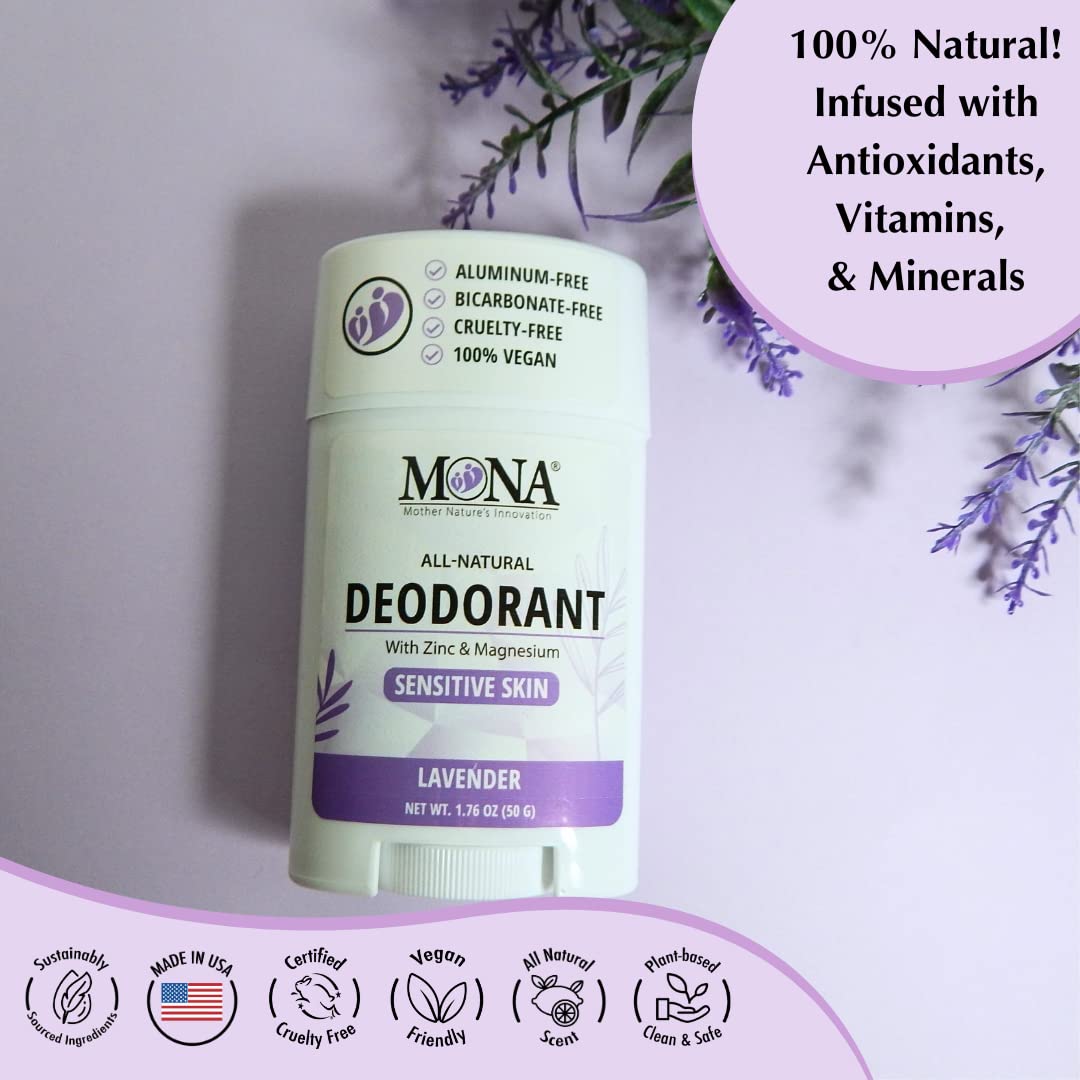 MONA BRANDS All Natural Deodorant For Women & Men - For Sensitive Skin - No Aluminum or Baking Soda - (LAVENDER 1.76 Oz) Beauty and Personal Care MONA