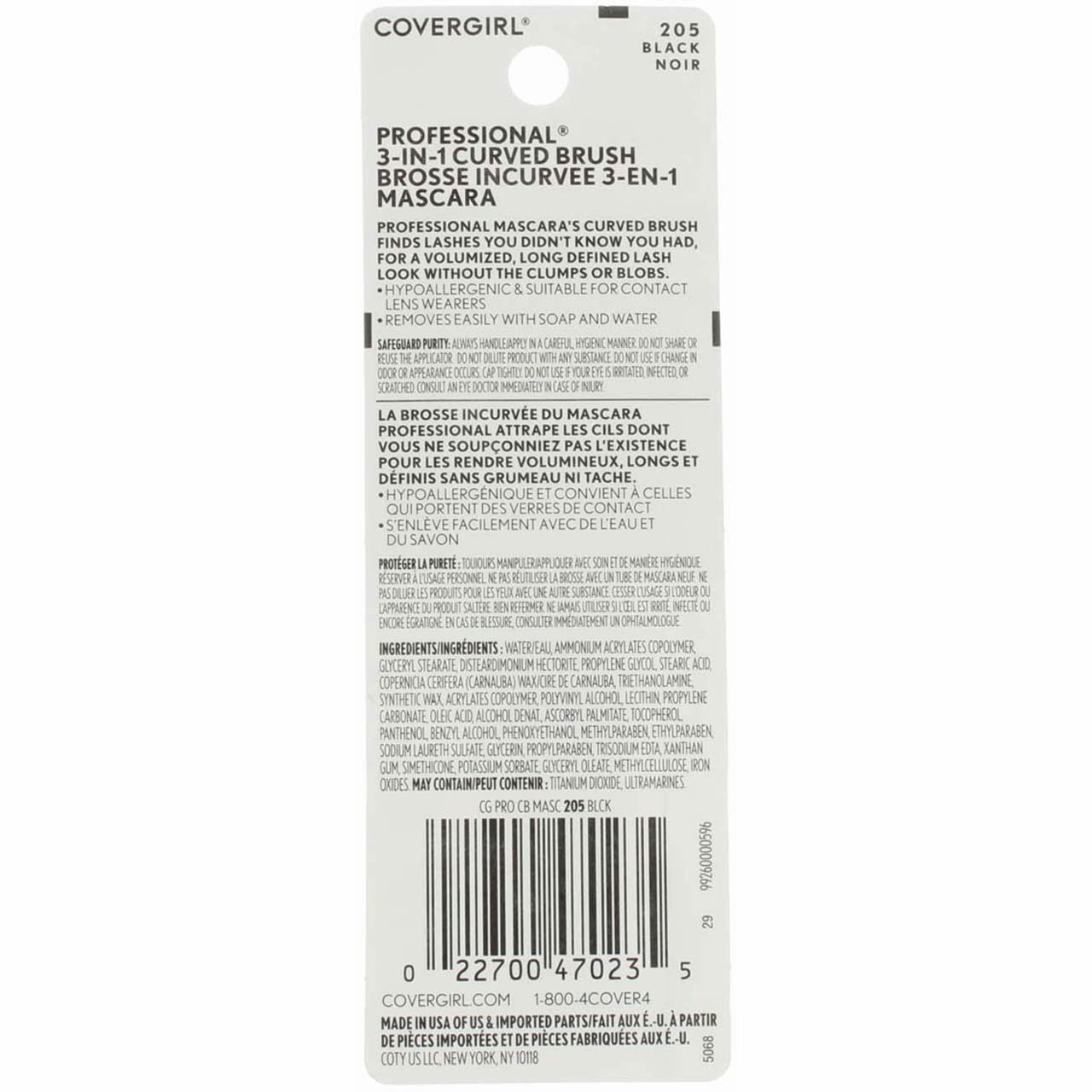 CoverGirl Professional 3 in 1 Curved Brush Black 205 Mascara -- 3 per case. Beauty & Personal Care COVERGIRL
