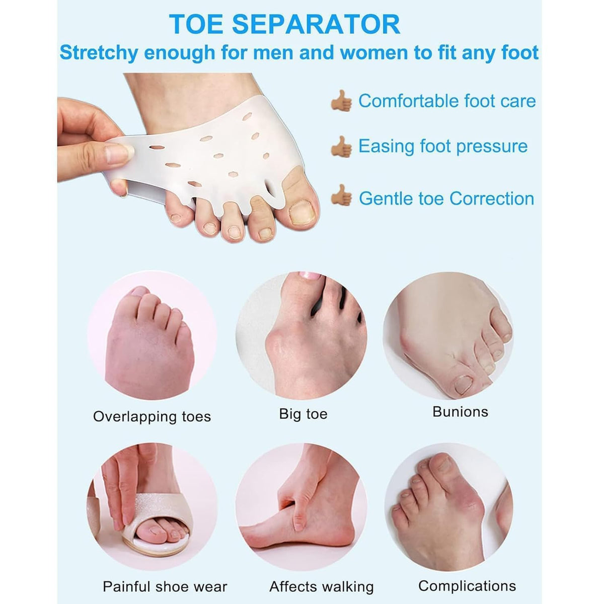 Silicone Toe Separators for Women & Men,Silicone Toe Separator,Toe Separators,Toe Separators for Women,Toe Spacers,4 Pairs, Ball of Foot Cushions