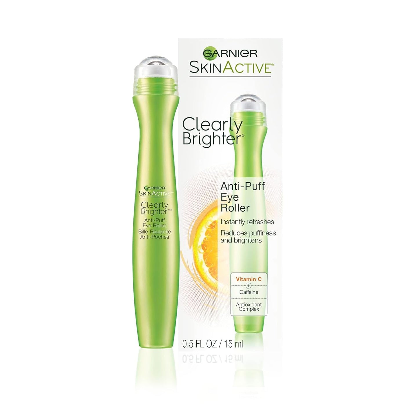 Garnier Clearly Brighter Anti-Puff Eye Roller, Dark Circles Under Eye Treatment with Caffeine and Vitamin C, 0.5 Fl Oz (15mL), 1 Count (Packaging May Beauty & Personal Care Garnier