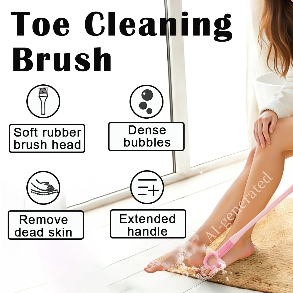 Hahaluk 2 Pack Foot Brush in Shower, Extended Handle Foot Scrubber, Soft Rubber for Cleaning Dead Skin, Dense Foam Toe Cleaning with Hanging Beauty and Personal Care HAHALUK