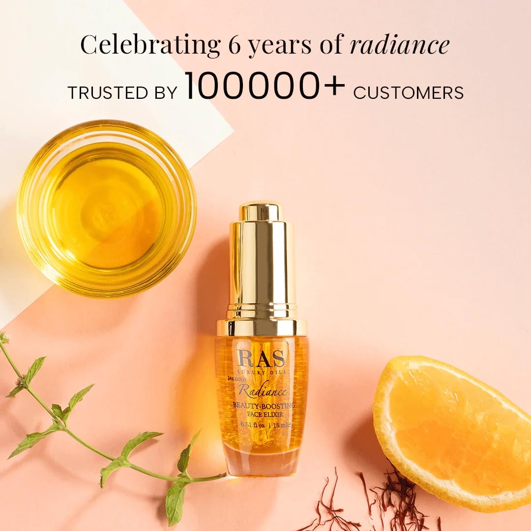 RAS LUXURY OILS 24K Gold Radiance Beauty Boosting Face Elixir, Face Serum With Organic Blend Of Rosehip, Saffron And Olive Oil For Glowing Skin Beauty & Personal Care RAS LUXURY OILS