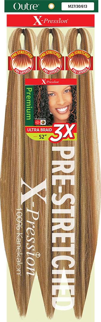 Outre X-Pression Braid - Pre Stretched Braid 52" 3X (3 Pack, M27/30/613)
