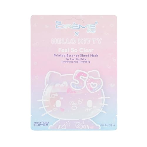 The Crème Shop x Hello Kitty Feel So Clear Printed Essence Sheet Mask, Clarifying and Hydrating Face Mask with Tea Tree and Hyaluronic Acid - 50th Beauty & Personal Care The Crème Shop