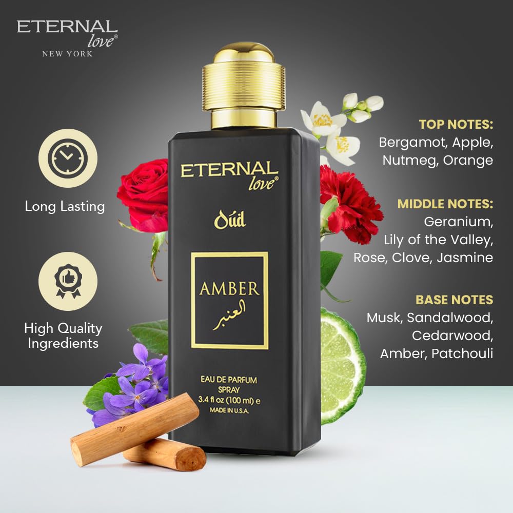 Eternal Love Amber Oud - Long Lasting Unisex Eau de Parfum - Warm Woody Oriental Fragrance with Oud & Amber - Dubai Inspired Arabic Scent - 3.4oz Beauty & Personal Care Eternal Love
