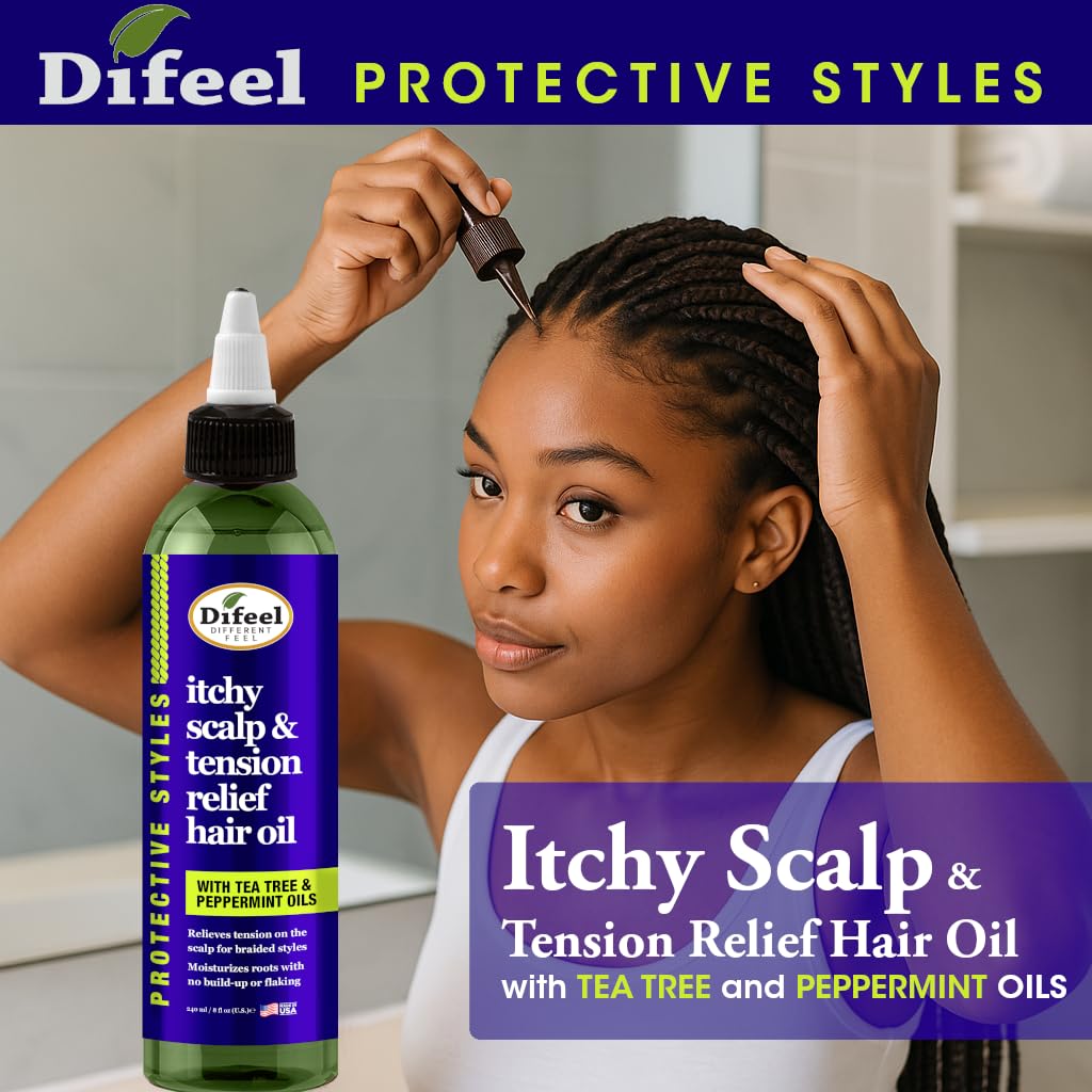 Difeel Itchy Scalp & Tension Relief Hair Oil with Tea Tree & Peppermint Oils for Braided Styles 8 oz. Beauty & Personal Care Difeel