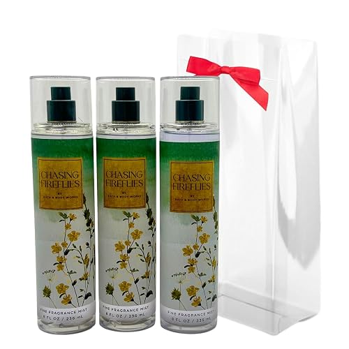 Bath & Body Works CHASING FIREFLIES Fine Fragrance Mist Gift Set with a Red Bow for Holiday 8 fl oz - Pack of 3 Beauty & Personal Care Bath & Body Works