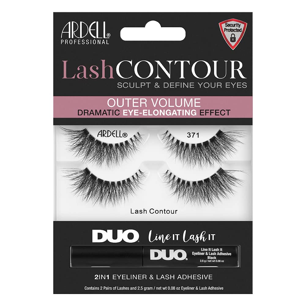 Ardell Lash Contour 371 Outer Volume Dramatic Eye-Elongating Effect with DUO Line It Lash It Adhesive Black, 2 Pairs Beauty & Personal Care Ardell