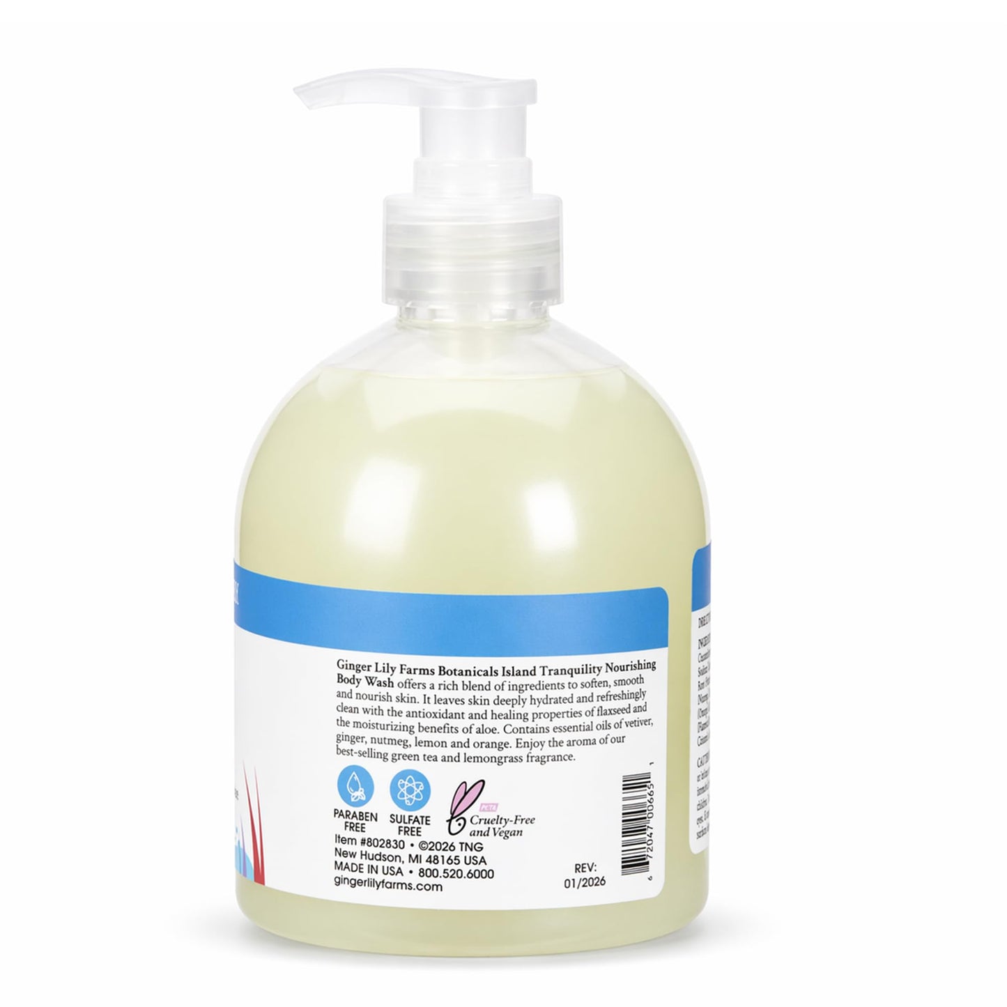 Ginger Lily Farms Botanicals Nourishing Body Wash, Island Tranquility, 100% Vegan & Cruelty-Free, Green Tea & Lemongrass Scent, 16.9 Fl Oz Beauty & Personal Care Ginger Lily Farms