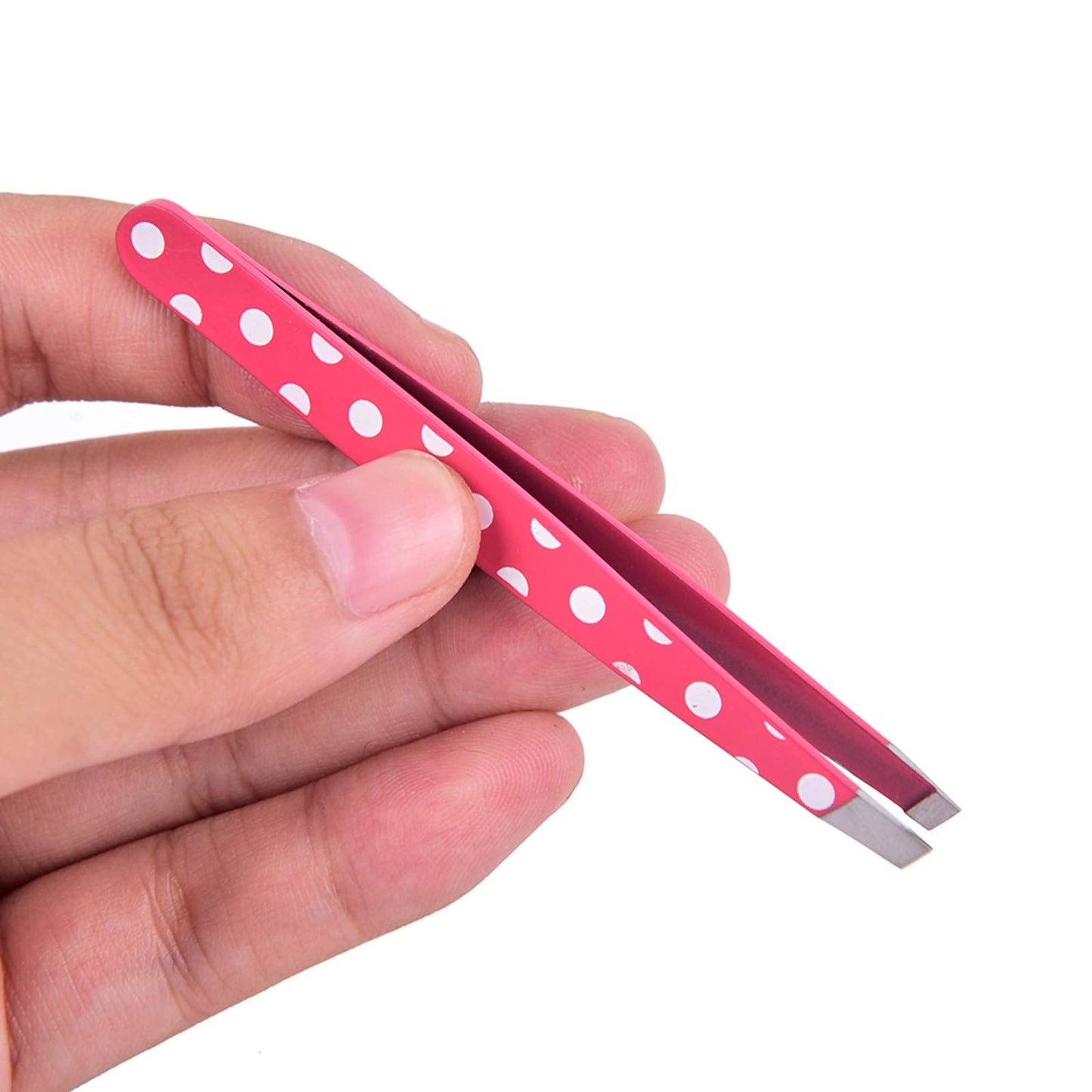 joxipe Stainless Steel Slant Tip Tweezer 2PC - White Polka Dot Design Eyebrow Tweezers,Surgical Grade Stainless Steel for Professional Eyebrow Shaping Beauty and Personal Care Haoweida