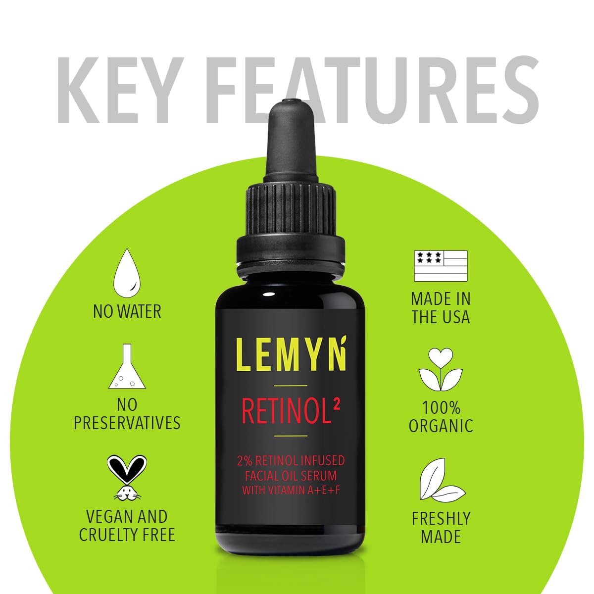 Lemyn Organics Retinol2 Facial Oil Serum with 2% Advanced Gentle Retinol, Vitamin A+E+F - Freshly Made Anti-Aging, Hydrating, and Firming Formula Beauty & Personal Care Lemyn Organics
