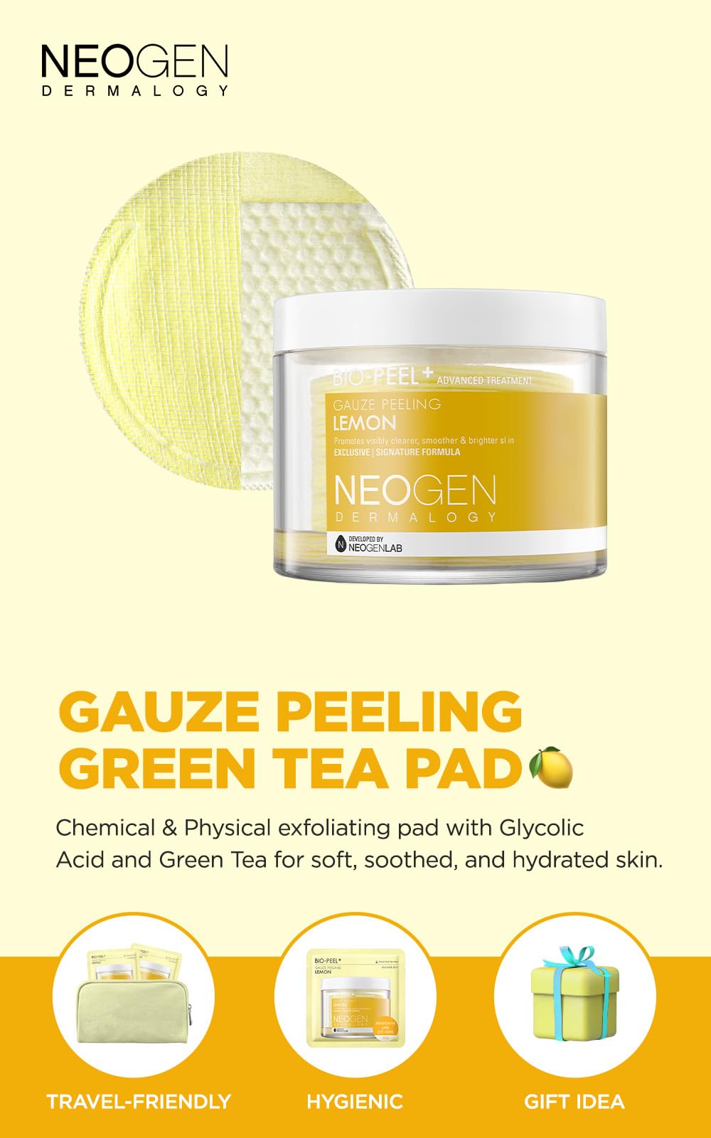 DERMALOGY by NEOGENLAB Bio-Peel Gauze Peeling Pads (Lemon, 30 pads) - Exfoliating & Brightening Peeling Pad with PHA & Lemon & Lemongrass - Korean Beauty & Personal Care DERMALOGY by NEOGENLAB