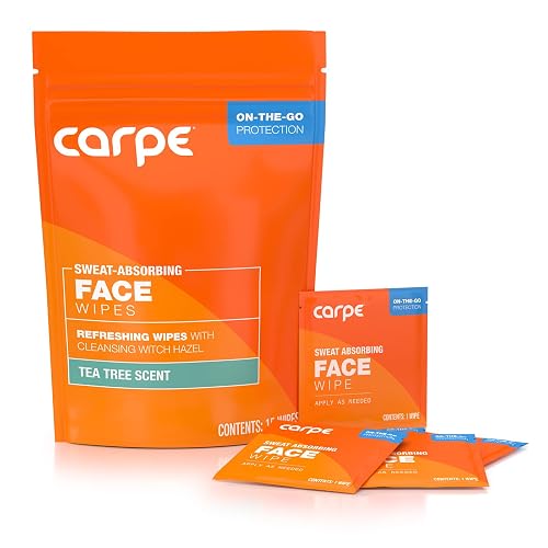 Carpe Sweat Absorbing Face Wipes (15 Facial Wipes). Witch Hazel & Tea Tree Oil Wipes Infused with Eucalyptus. Energizing, Refreshing, and Soothing Beauty & Personal Care Carpe