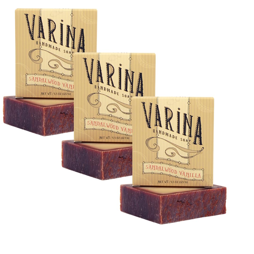 Varina Natural Sandalwood Vanilla Bar Soap - Gentle Cleansing for Sensitive Skin, Floral - 3 Pack Beauty & Personal Care Varina