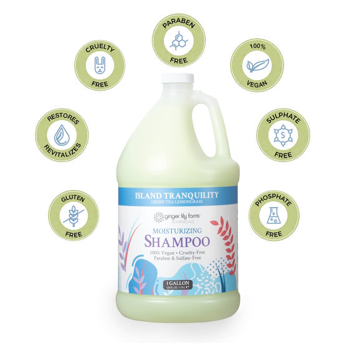 Ginger Lily Farms Botanicals Moisturizing Shampoo for All Hair Types, Island Tranquility, 100% Vegan & Cruelty-Free, Green Tea Lemongrass Scent, 1 Beauty and Personal Care Ginger Lily Farms