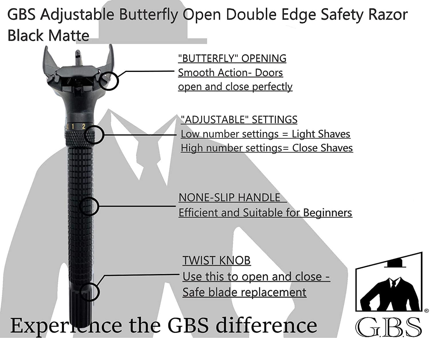 G.B.S Black Deluxe Razor Set, Butterfly Opening De Adjustable Razor Shaving Bowl Soap Shower Gel and Aftershave Balm Beauty and Personal Care G.B.S
