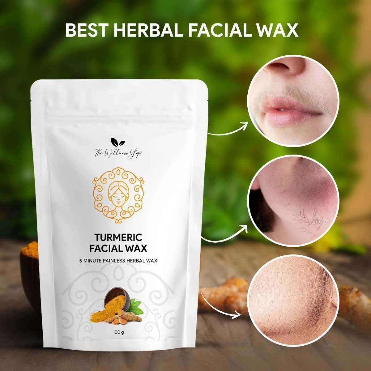 Turmeric Facial Wax Powder - 5 min Painless Natural Face Hair Removal Waxing Powder - Easy to use at home - No chemicals - No Irritation - No Skin Beauty and Personal Care OTAA