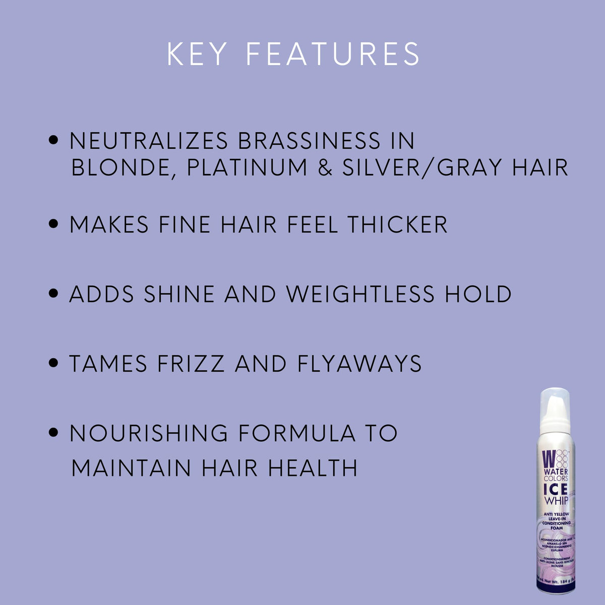 Watercolors Ice Whip Anti-Yellow Leave-In Conditioning Foam Mousse for Blonde, Platinum, Bleached, Silver, Gray, Ash & Brassy Hair - Violet Purple 6.5 Beauty & Personal Care Watercolors