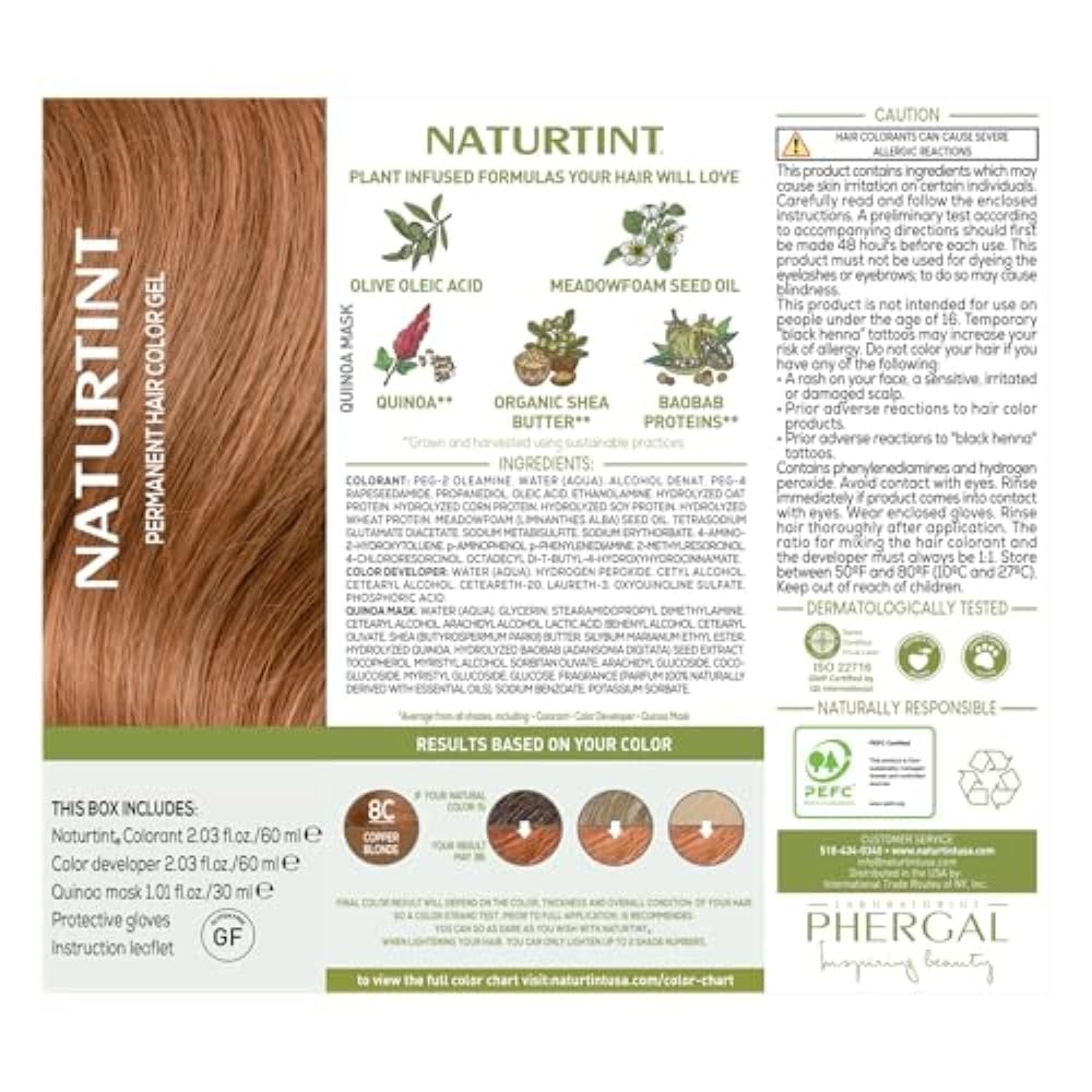 Naturtint 8C Copper Blonde Permanent Hair Color (Pack of 1), Ammonia Free, Vegan, Cruelty Free, up to 100% Gray Coverage, Long Lasting Results Beauty & Personal Care Naturtint