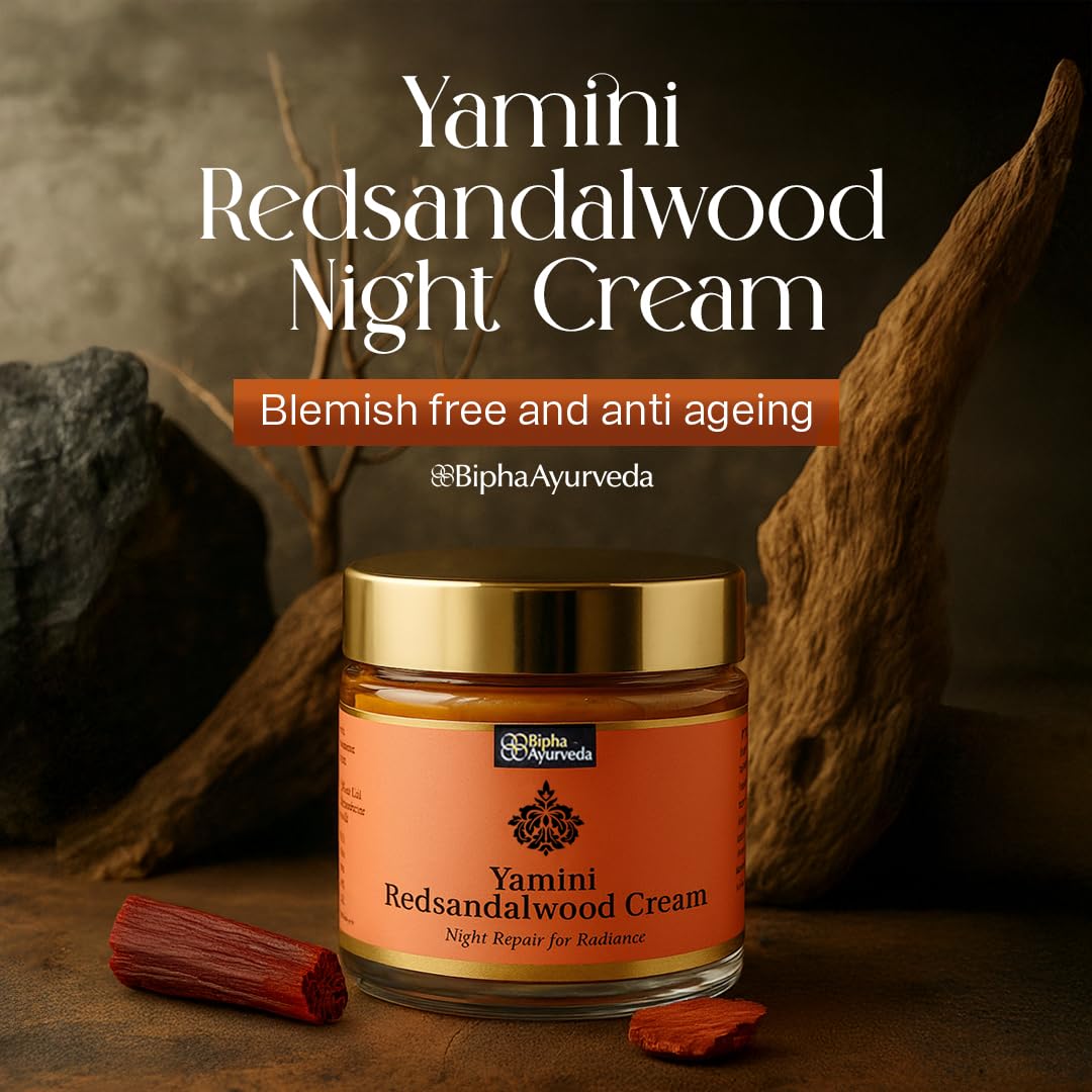 Bipha Ayurveda Yamini Red Sandalwood Face Night Cream With Vitamin E, Red Sandalwood Oil, Virgin Coconut, Almond And Lavender Oil For Flawless Beauty & Personal Care Bipha Ayurveda