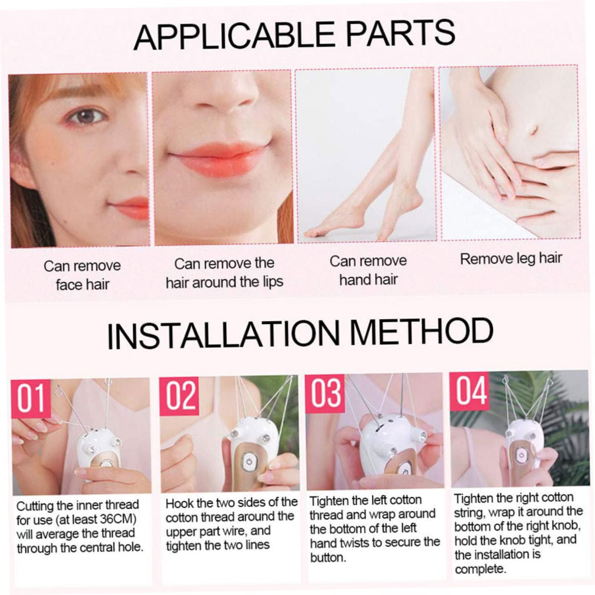 Electric Hair Remover Body Facial Threading Epilator with Cotton Thread Hair Shaver Golden. Beauty and Personal Care Eioflia