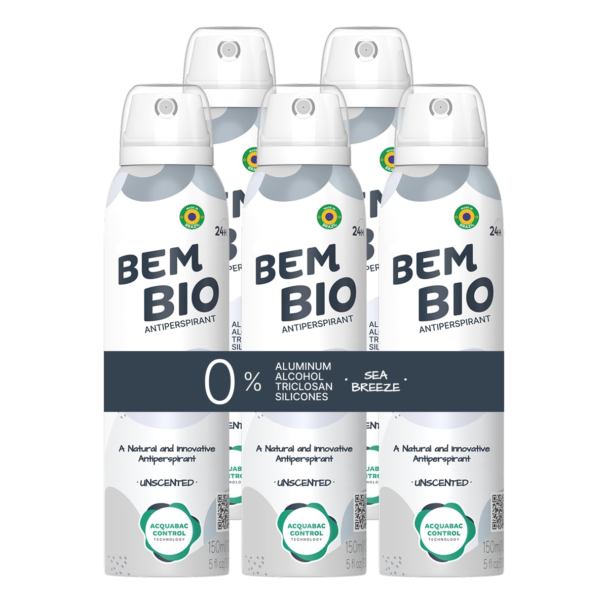 Bem Bio Unscented Biotranspirant Deodorant Natural, Aluminum-Free, Vegan, 24-Hour Protection, 150ml (5.07 fl oz) Beauty and Personal Care BEM BIO