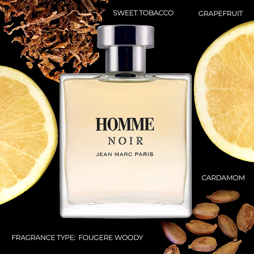 Jean Marc Paris Homme Noir Eau de Toilette Spray 100ml, Men's Cologne, 3.4 fl. oz., Woody Cologne, Notes of Grapefruit, Tobacco, and Tonka Bean Beauty & Personal Care Jean Marc Paris