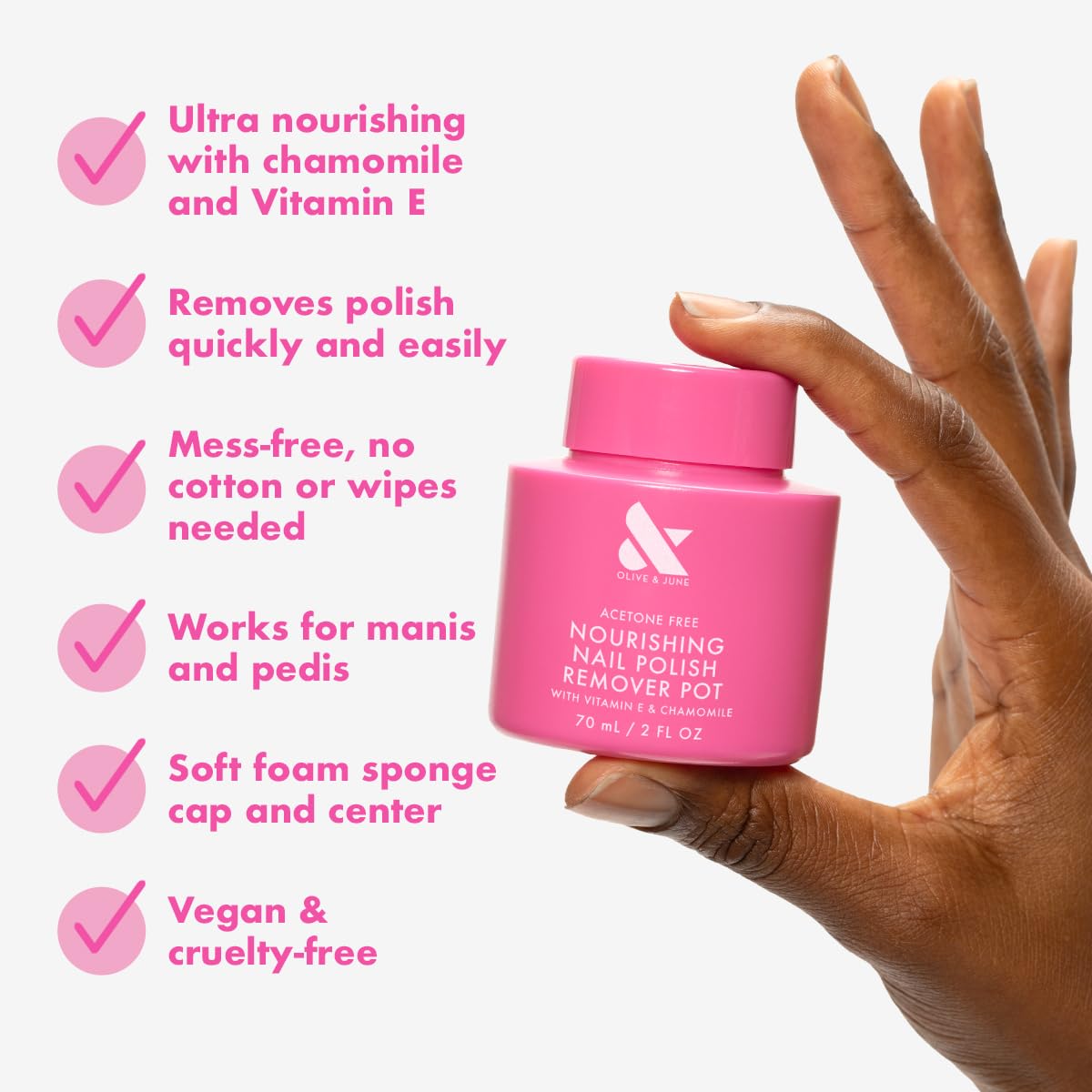 Olive & June Nourishing Remover Pot | Non Acetone | No-Mess Nail Polish Removal For Hands & Feet | Vitamin E & Chamomile | Acetone - Free Super Fast