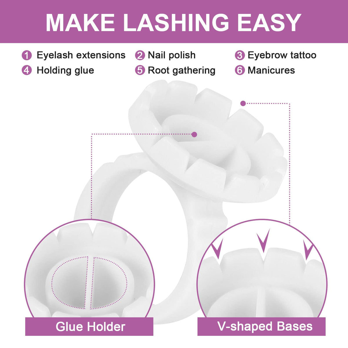 Burboeiy 100PCS Lash Rings for Eyelash Extensions - Smart Glue Cups with Eyelash Glue Holder Beauty & Personal Care Burboeiy