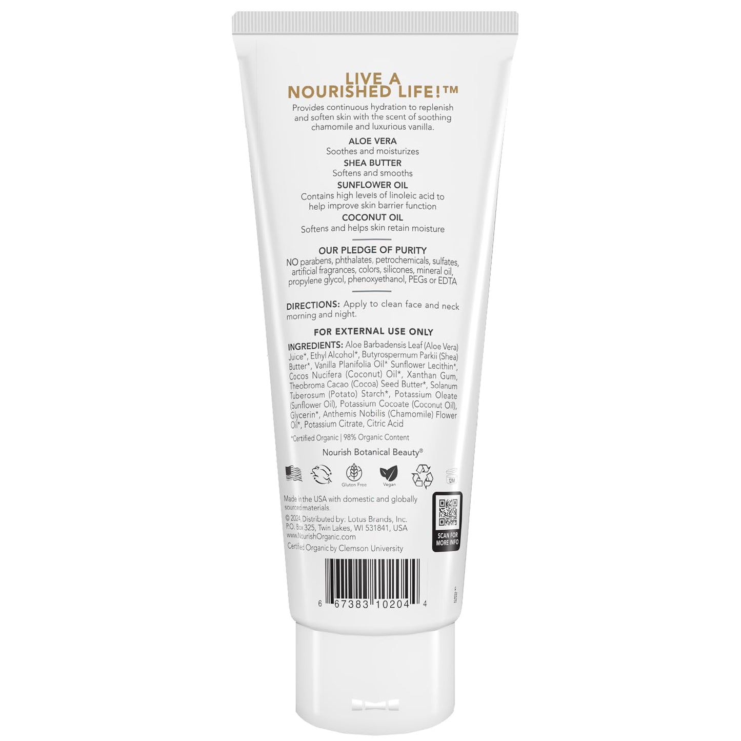 Nourish Organic Body Lotion, Almond Vanilla - Hydrating Body Lotion for Dry Skin with Aloe Vera & Shea Butter (8 Oz) + Washable Cotton Round Beauty & Personal Care Nourish Organic