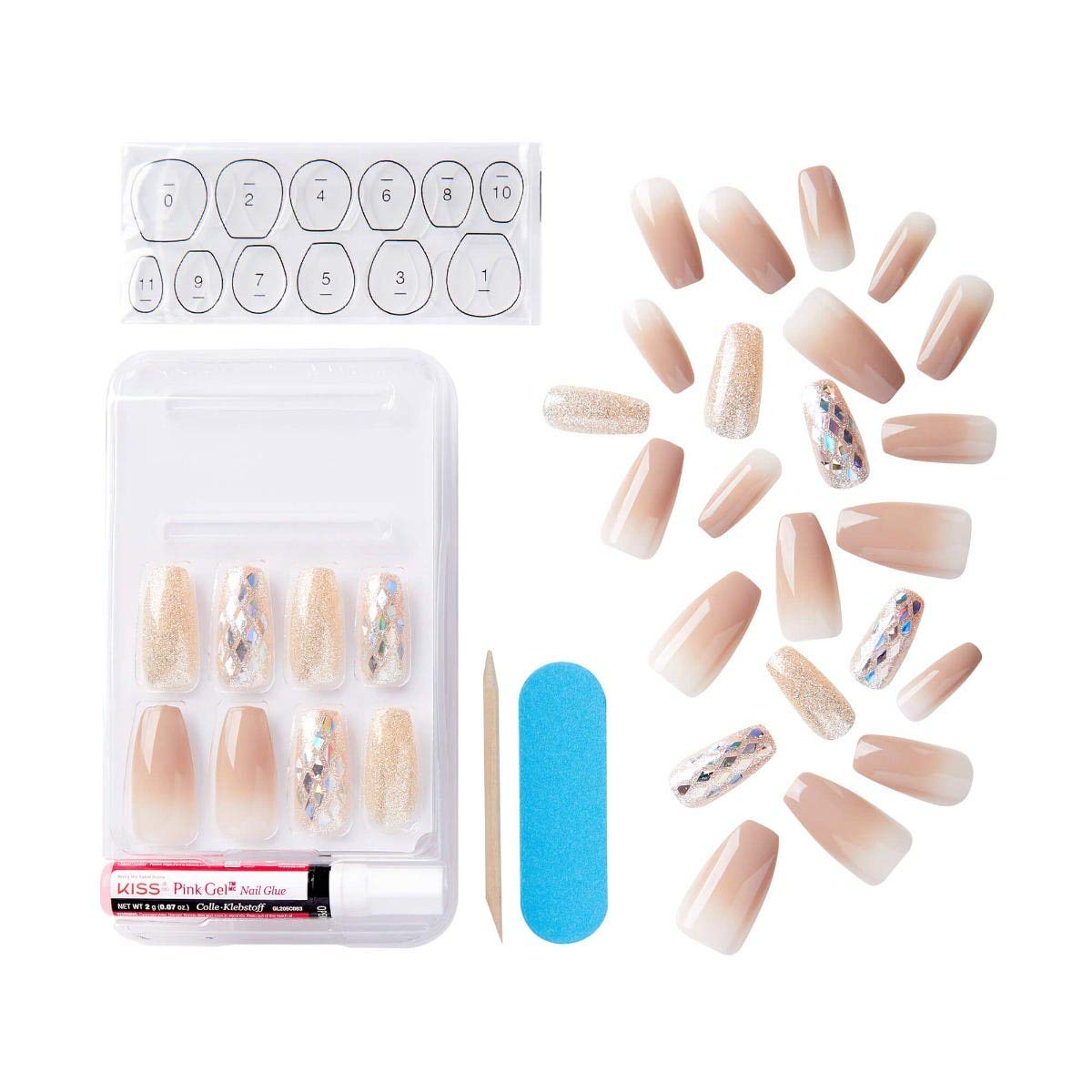 KISS Gel Fantasy Ready-to-Wear Press-On/Glue-On Nails Kit, Long Length, Style “Hard To Forget”, with 24 Mega Adhesive Tabs, Pink Gel Glue, Manicure Beauty & Personal Care KISS