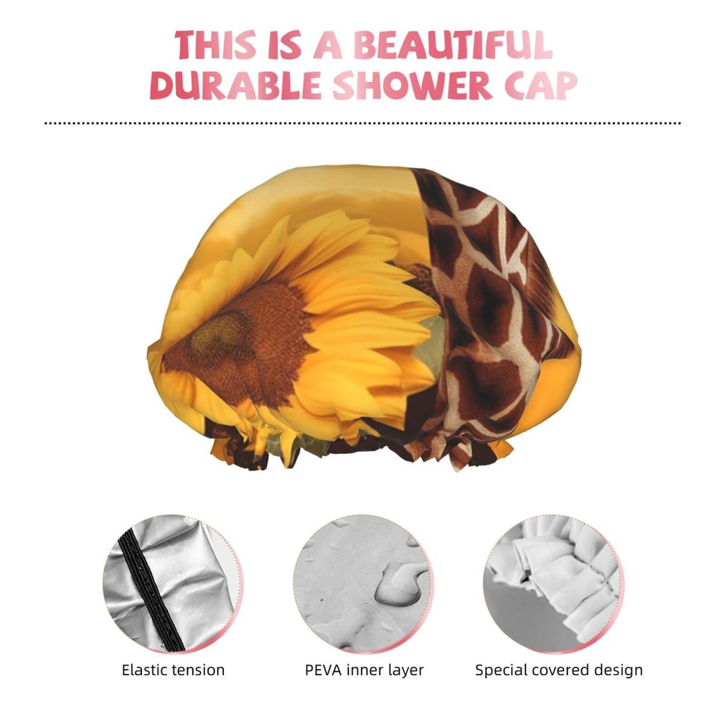 Giraffe and sunflower Shower Cap for Women Men Large Reusable Shower Bonnet Double-Layer Waterproof Bath Caps Elastic Band Hair Hat for All Beauty and Personal Care BWLHJKE
