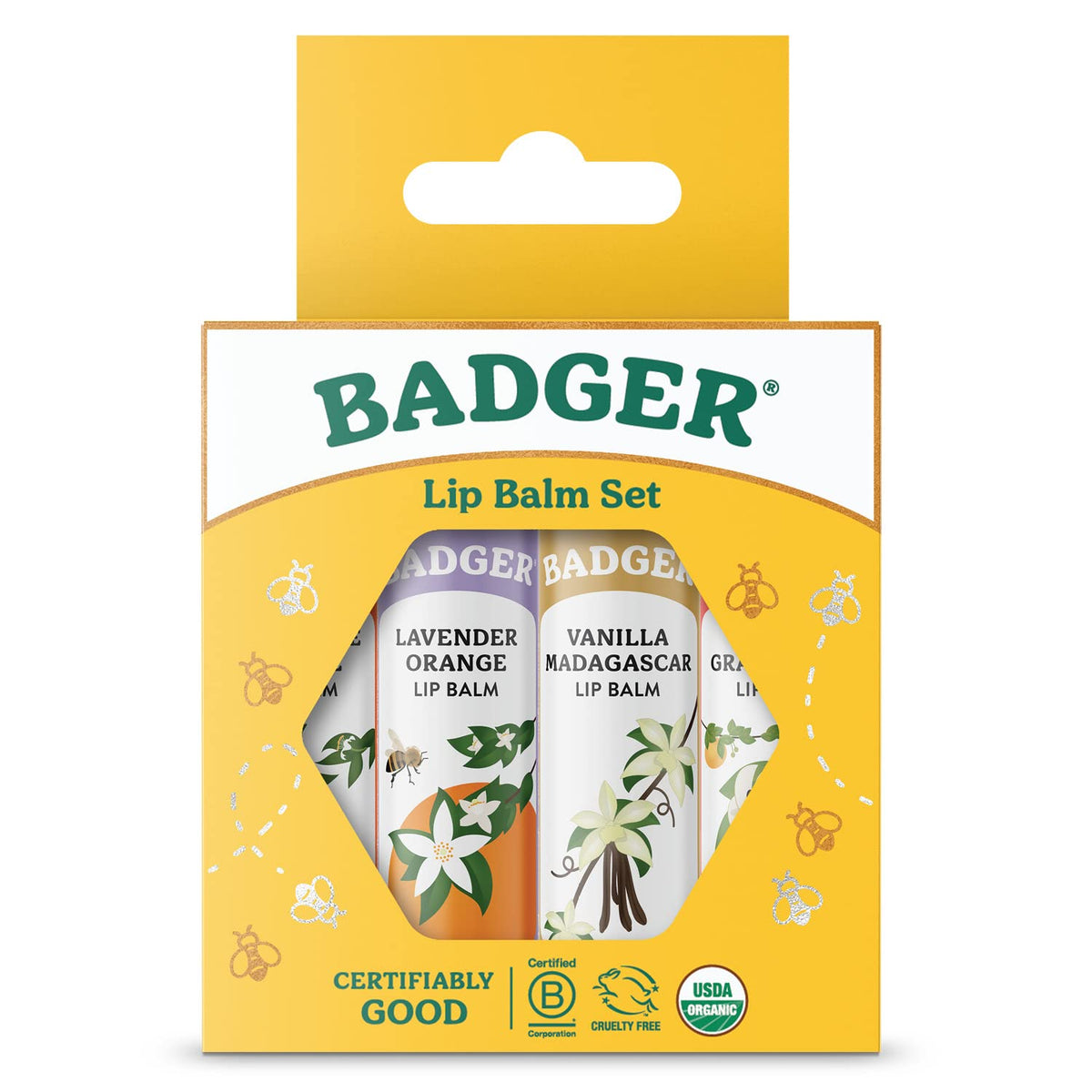 Badger Classic Organic Lip Balm Set - Yellow Box, Light Silky Long Lasting Lip Moisturizer Gift Set, All Natural Lip Balm Variety Pack Lip Set Beauty & Personal Care Badger