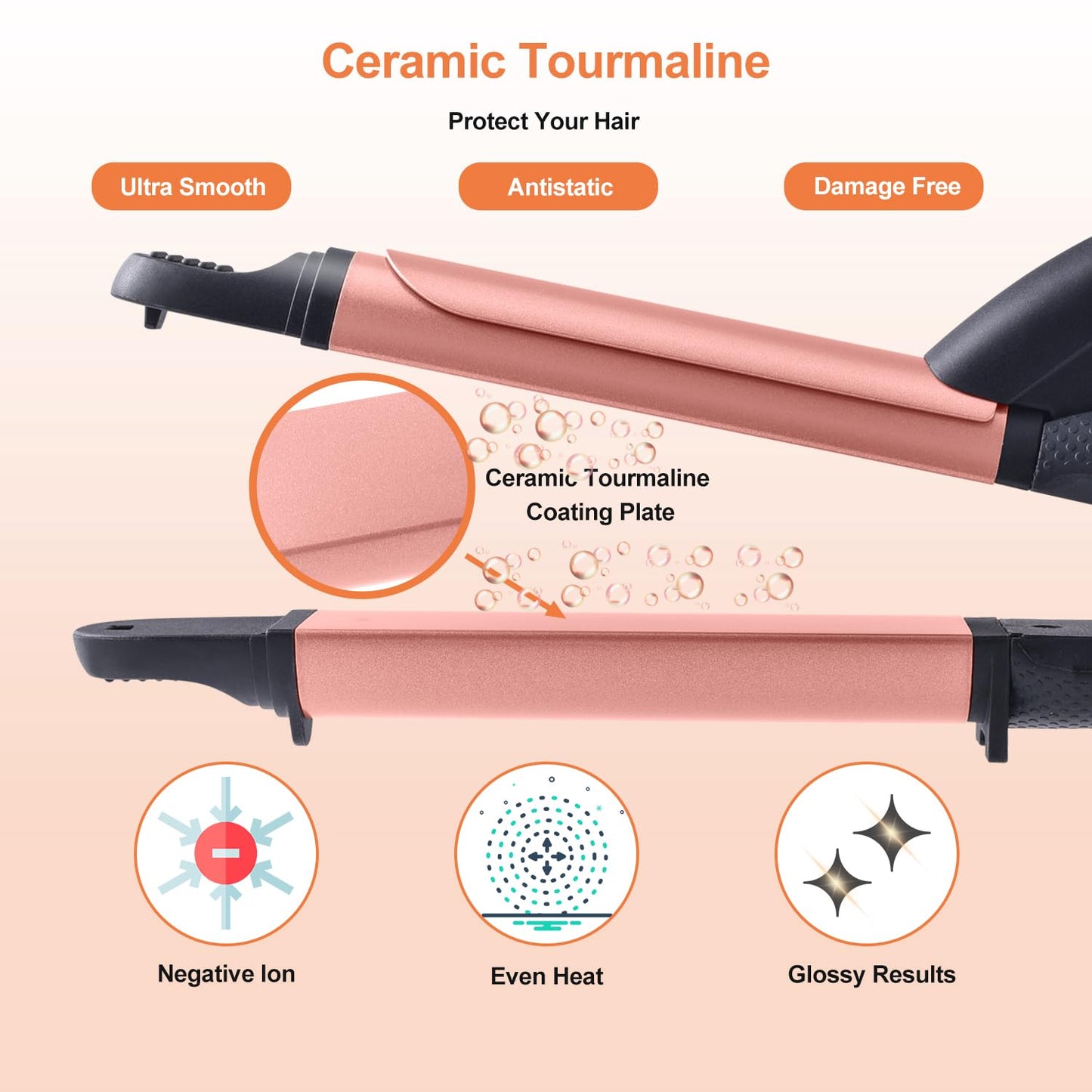 JYfeel 2-in-1 Flat Iron & Curling Iron, Travel Hair Straightener and Curler Combo with 1" Ceramic Plate, Dual Voltage, Rose Gold Beauty & Personal Care JYfeel